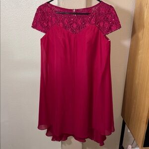 JJs House Burgundy flowy Lace Mini Dress